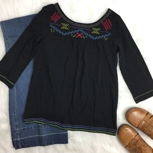 🔴 Ecote Embroidered Peasant Top Size S / XS Black